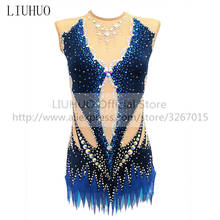 Платье для фигурного катания LIUHUO, женское ледяное выступление для девочек, танцевальный купальник для ритмической гимнастики, артистический костюм синего цвета 2024 - купить недорого