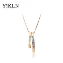 YiKLN-collar de boda de acero inoxidable para mujer, Gargantilla rectangular geométrica doble con diamantes de imitación, joyería YN18049 2024 - compra barato