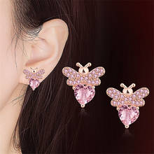 Cute Bee Shape Pink Zircon Studs Earring For Women Delicate Trendy Small Ear Studs  Wedding Daily Holiday Wear Stylish Jewelry 2024 - buy cheap