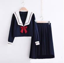Traje de marinero Jk uniforme Jpanese lindo Kawaii exquisito Preppy traje cárdigan corto de manga larga + Falda larga plisada 2024 - compra barato