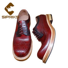 Sipriks-zapatos de piel de becerro para hombre, calzado Formal, punta redonda, color vino tinto, Brogue Wingtip 2024 - compra barato
