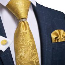 Мужской Шелковый Свадебный галстук DiBanGu, желтый однотонный дизайнерский Галстук Пейсли для мужчин, галстук, кольцо, запонки, набор для делов... 2024 - купить недорого