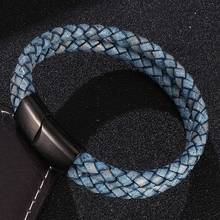 Double Layer Retro Blue Braided Leather Bracelet Men Jewelry Fashion Stainless Steel Magnetic Clasp Bangles Male Wrist Band Gift 2024 - buy cheap