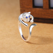 Anéis de prata esterlina 100% para mulheres, anéis com formato de gato pequeno, presente para mulheres 2024 - compre barato