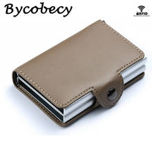 Bycobecy Top Quality PU Leather Smart Wallet Aluminum Double Boxes Credit Card Holder Anti-theft RFID Business New Short Purse 2024 - buy cheap