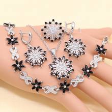 Xutaayi conjunto de joias femininas cor preta, brincos semipreciosos, pulseira, colar, pingente, joias para casamento 2024 - compre barato