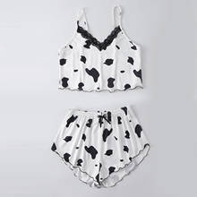 Women's Sleepwear Sexy Satin Pajama Set Cow Print Lace V-neck Pyjamas Sleeveless Cute Cami Top And Shorts Summer #T1G 2024 - buy cheap