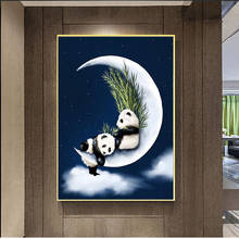 Cuadro de panda en la Luna para decoración del hogar, bordado de diamantes de imitación cuadrados, 5D, punto de cruz, novedad 2024 - compra barato