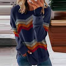 Harajuku Tops Woman Tshirts Women's Casual Long Sleeve Stripe Print Color Matching T Shirt Slim Top Poleras Mujer Camisetas 2024 - buy cheap