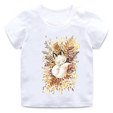 Children's Pajamas Print Cartoon T-shirt Boys Girls Casual Cute Fox Short Sleeve Tops Children's Funny White Round Neck Cotton 2024 - buy cheap