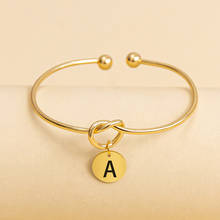 Fashion Gold Letter Knot Bracelet Bangle Stainless Steel Round Initial Alphabet Pendant Cuff Bracelets For Women Birthday Gift 2024 - buy cheap