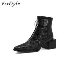ESRFIYFE 2020 New Autumn Winter Leather Women Ankle Boots Stone Grain Female Boots High Heels Women's Shoes Large Size 34-48 2024 - buy cheap