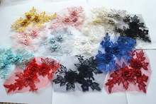 2 Pieces Multi-color 3D Flower Lace Applique In Gold/White/Royal Blue/Pink/Champagne/Gray/Navy/Black/Wine Red/Lake Blue 2024 - buy cheap