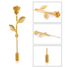 Fashion Rose Flower Long Needle Brooch Simple Gold Silvery Rose For Women Collar Lapel Pin Gold Silver Accessories Jewelry 2024 - buy cheap