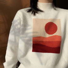 Женский свитер с длинными рукавами, Повседневный Нежный пуловер с принтом восхода солнца, корейский стиль Instagram, зима 2020 2024 - купить недорого