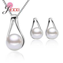 Conjuntos de joyería de perlas de agua dulce para mujer, collar con colgante de perlas redondas de Plata de Ley 925, conjuntos de pendientes a la venta, novedad 2024 - compra barato