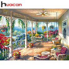 Huacan pintura completa redonda/quadrada com diamantes paisagem 5d diamons arte bordado casa mosaico artesanato kits decoração para casa 2024 - compre barato