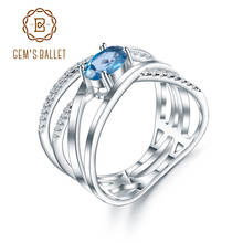 Anel de prata refinada 925 para balé feminino, anel de dedo em cruz cristalina 0.95ct natural de londres azul topázio, joias finas 2024 - compre barato