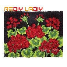 Kits de alfombra con gancho de pestillo, Alfombra de ganchillo, flores rojas, hilo acrílico, alfombra de cojín de lona preimpresa, tapiz de ganchillo artesanal 2024 - compra barato