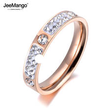 Anéis de aço de titânio para mulheres, joia clássica em ouro rosê, micro strass, joia para casamento, noivado jr19010 2024 - compre barato