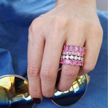 Anel de casamento cor de prata redondo micro empedrado 5a cz eternidade pingente rosa anel de dedo de zircônia cúbica para mulheres joias 2024 - compre barato