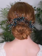 Bohe acessórios para casamento, acessórios para cabeça romântico, feito de cristal azul, 3 peças, presilha de cabelo, vintage, joia para noiva 2024 - compre barato