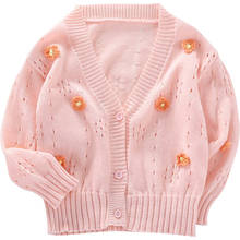 Свитер для маленьких девочек, одежда, милая хлопковая одежда с длинным рукавом и цветочным принтом, осенне-зимние детские свитера, вязаный кардиган для малышей 2024 - купить недорого