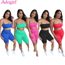 Adogirl Women Solid Two Piece Set Strapless Crop Top Shorts Summer Fashion Tracksuit Comfortable Home Apparel 2024 - buy cheap