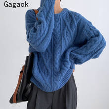 Gagaok-suéter de punto grueso coreano para mujer, suéteres sólidos de oficina con cuello redondo, suéteres sueltos, cálidos y salvajes, K4022, Primavera/otoño, 2020 2024 - compra barato