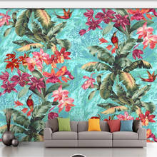 Milofi-papel tapiz 3D personalizado, mural retro europeo y americano, planta tropical, hoja de plátano, flor, pintura al óleo, Fondo de pared 2024 - compra barato