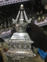 FREE shipping 21cm Exquisite Tibetan silver stupa bronze statue 2024 - buy cheap
