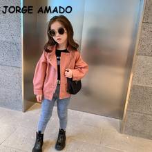 Chaqueta de cuero con cuello vuelto para niña, abrigo rosa de estilo coreano, de estilo informal prendas de vestir, ropa de moda para niño E230, novedad de primavera 2021 2024 - compra barato