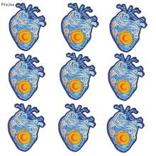 Prajna 10PCS Van Gogh Heart Embroidered Patches For Clothing Iron On Patches Cartoon Patches For Clothes Applique Stripe Badges 2024 - buy cheap