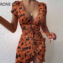 Женское платье с оборками и вырезами, элегантное модное мини-платье с леопардовым принтом 2024 - купить недорого