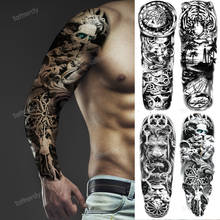 fake tattoo sleeves full arm temporary tattoos for men sticker tattoo large big size waterproof skull tiger lion eye machine 2024 - buy cheap