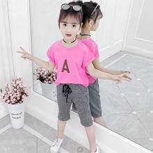 For Age 3 4 6 8 10 12 Year Kids Baby Girl T-shirt + Plaid Short Pants Outfits Clothes Summer 2Pcs New Kids Girls Clothing Set 2024 - buy cheap