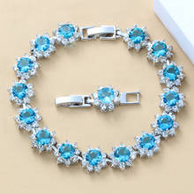  Silver Color Romantic Wedding Costume Sky Blue Stone CZ Link Chain Bracelet For Women Jewelry 2024 - buy cheap