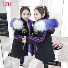 LZH 2021 Autumn Winter Mid-Length Color Fur Collar Thickened Children's Coat Fashion Printing Down Jacket For Girls Cotton Parka 2024 - buy cheap