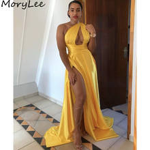 Prom Dresses Yellow One Shoulder Side Slit Silk Satin Pleated Prom Dresses With Zipper Back vestidos de fiesta de noche 2024 - buy cheap