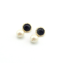 Light Yellow Gold Color Round Cabochon Blue Sand Stone Stud Earrings with Imitation Pearl Fashion Jewelry 2024 - buy cheap