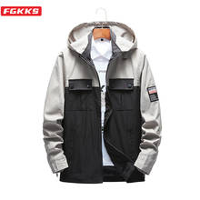 FGKKS брендовая мужская куртка с капюшоном, высокая уличная мода, мужская куртка в стиле пэчворк с карманами, модная дикая куртка, Мужская куртка, европейский размер 2024 - купить недорого