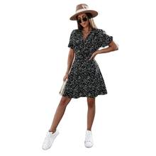 New Design Good Quality Factory Price Fashion Hot Selling Women's Printed Buttons V-Neck Ruffle Sleeve Dress 2024 - buy cheap