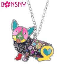 Bonsny esmalte liga floral corgi cão colar pingente corrente gargantilha animal jóias para meninas adolescentes crianças charme presente acessório 2024 - compre barato