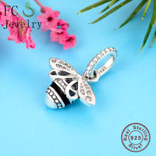 FC Jewelry Fit Original Brand Charms Bracelet 925 Silver Black Enamel Honey Bee Fly Zircon WingBead Making Spring Berloque 2020 2024 - buy cheap