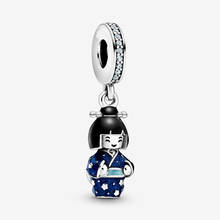 Japanese Doll in Blue Kimono Dangle Charms for Jewelry Making Fits Europe Bracelet 925 Sterling Silver Beads Women Jewellery 2024 - buy cheap