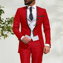 Traje Hommes de 3 piezas para hombre, traje de esmoquin rojo con solapa, esmoquin ajustado para fiesta de graduación, Blazer, traje de novio 2024 - compra barato