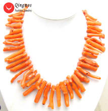 Qingmos-collar de Coral naranja Natural para mujer, Gargantilla con forma de rama auténtica de 8x40mm, joyería fina de 20 ", nec5609 2024 - compra barato