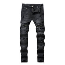 Classic Male Ripped Feet Slim Stretch Diesel Jeans Casual Motorcycle Boys Straight Denim Trousers Distressed Pants with Holes 2024 - buy cheap