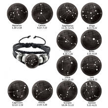 Pulsera de cuero con botón negro y cuerda del zodiaco, pulsera con diseño de constelación de galaxia, horóscopo, astrología, cabujón de cristal, para regalo, 12 Uds. 2024 - compra barato