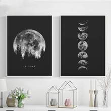 Pintura en lienzo de sistema Solar para decoración del hogar, carteles e impresiones minimalistas de luna llena, blanco y negro, fases de la Luna, arte de pared para sala de estar 2024 - compra barato